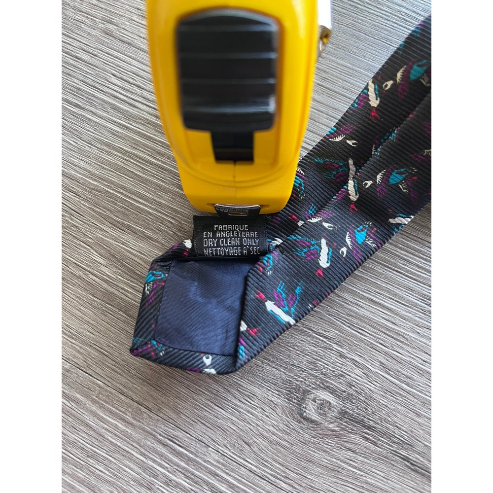 Vintage Burberrys London Silk Tie Navy Blue Mallard Duck Print Made in England - Picture 5 of 6